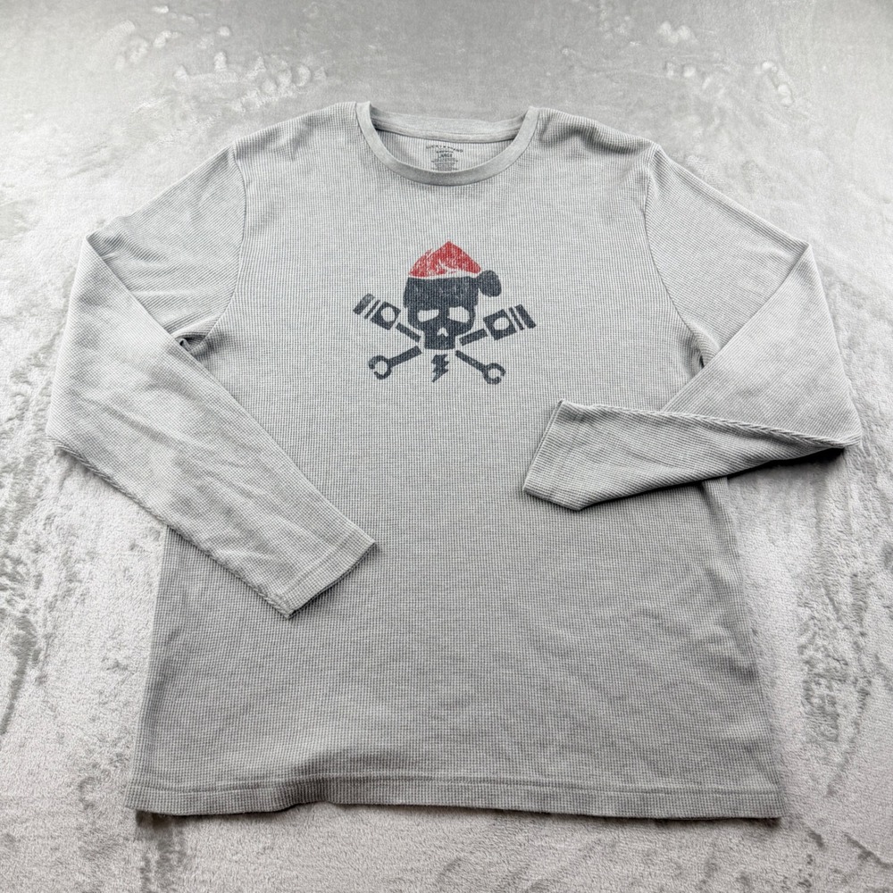 Lucky Brand Men's Large Gray Waffle Knit Long Sleeve Holiday Skull T-Shirt